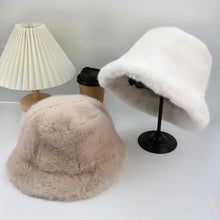 将图片加载到图库查看器,Fluffy Fur Fisherman Hat For Women Winter Plush Ear Protection Cap Windproof Warm Female Panama Caps Solid Fashion Bucket Hat