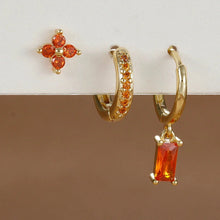 Load image into Gallery viewer, 3PCS Zircon Flower Dangle Earrings – Orange & Blue Stainless Steel Set