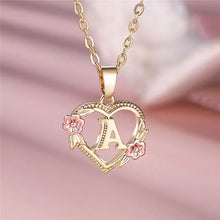 Load image into Gallery viewer, Female A-Z Letter Flower Pendant Necklace Yellow Gold Color Wedding Jewelry Gift For Women
