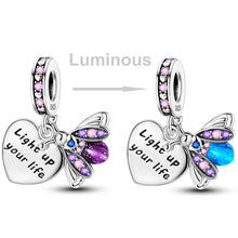 Load image into Gallery viewer, 925 Sterling Silver Pink Butterfly & Luminous Firefly Charm – Dangle Bead for Bracelet or Necklace | Elegant DIY Jewelry Gift for Women