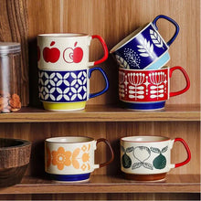 Load image into Gallery viewer, Japanese Flower Coffee Mug Set – Retro Ceramic Cup