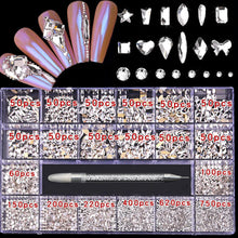 Load image into Gallery viewer, 21 Grid Nail Art Rhinestone Set - Multi-Style Flat Bottom Glass Diamonds