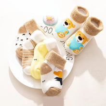 Load image into Gallery viewer, 5 Pairs Baby Socks Warm Cartoon Floor Socks for Newborn Toddlers