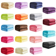 Load image into Gallery viewer, 230GSM Coral Fleece Flannel Blankets For Beds Solid Blue Pink Soft Warm Thin Bedspread Sofa Cover Faux Fur Plaid Blanket