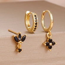 Load image into Gallery viewer, 3PCS Zircon Flower Dangle Earrings – Orange & Blue Stainless Steel Set