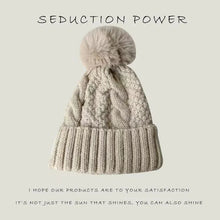 Load image into Gallery viewer, New Winter Twist Knitting Hat For Women Fur Pompom Thick Plush Cap Beanie Solid Color Ladies Warm Ski Snow Skullies Beanies