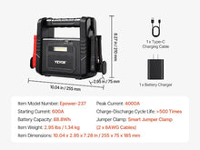 Load image into Gallery viewer, VEVOR Jump Starter 3000-4000A Peak Car Battery Starter with Air Compressor Jumper Cables Lithium Jump Box for Gas/Diesel Engines