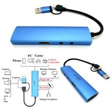 Load image into Gallery viewer, 2in1 USB & Type-C to Micro / Mini HDMI-compatible Video Capture Card Live Streaming Cable for Sony Canon Nikon Fuji Camera PC 4K