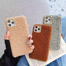 Load image into Gallery viewer, Fashion Teddy Plush Soft Phone Case for iPhone 13 12 11 Pro Max XS Max XR X SE Furry fluffy Warm Cover for iPhone 6 7 8 Plus Furry Plush Design Soft Silicone Bumper Fashion Fluffy Fur Warm Protective Back Cover
