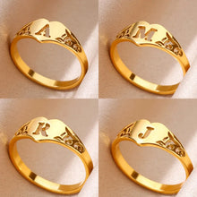 Load image into Gallery viewer, Fashion Hollow Initial Letter Heart Rings For Women Gold Color Stainless Steel A-Z Letter Ring Aesthetic Wedding Jewelry Gift