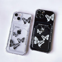 Load image into Gallery viewer, Transparent Butterfly Pattern Case For iPhone 14 Plus 13 12 11 Pro Max X XR XS Max Soft Card Slot Pocket Holder Wallet Cover Cute Butterfly Glitter Clear Phone Case Protective Cover With Card Holder