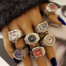 Load image into Gallery viewer, Vintage Punk Finger Watch Mini Elastic Strap Alloy Watches Couple Rings Jewelry Clock Retro Roman Quartz Watch Rings Women Men