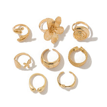 将图片加载到图库查看器,Ingemark 8Pcs/Set Vintage Metal Petal Flower Water Drop Open Rings for Women Trend 2025 Goth Geometric Ring Daily Jewelry Gift