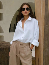 Load image into Gallery viewer, Women’s 100% Cotton Casual Shirt – Spring Summer Loose Fit Button-Down Cardigan Blouse, Solid Color Lightweight Top