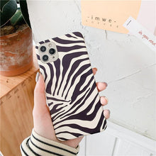 Load image into Gallery viewer, Luxury Leather Black White Zebra Pattern Phone Case for iPhone 13 12 11 14 Pro Max Xs Xr 7 14 plus Anti-fall Soft Silicone Back Cover Soft Slim Thin Luxury Shockproof Shiny Case for Girls and Women Zebra Print iPhone Case