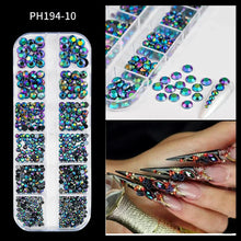 Load image into Gallery viewer, 12 Grids Mixed Nail Rhinestones - SS6-SS30 Flat-Back Glass Gems for Nail Art