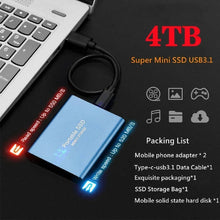 Load image into Gallery viewer, High Speed Portable SSD External Hard Drive 4TB USB3.1 Interface Hard Disk Solid State Drive Mass Storage Device for Laptop/PC