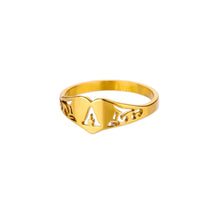 Load image into Gallery viewer, Fashion Hollow Initial Letter Heart Rings For Women Gold Color Stainless Steel A-Z Letter Ring Aesthetic Wedding Jewelry Gift