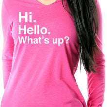 Load image into Gallery viewer, Hi. Hello. What's up? Tapered Long Sleeve Hoodie