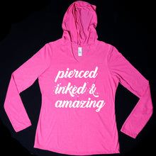 Load image into Gallery viewer, Pierced Inked & Amazing Pink Frost Tapered Long Sleeve Hoodie
