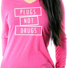 Load image into Gallery viewer, Plugs Not Drugs Tapered Long Sleeve Hoodie