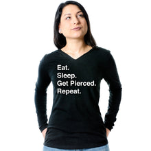 Load image into Gallery viewer, Eat. Sleep. Get Pierced. Repeat. Black Tapered Long Sleeve Hoodie