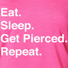 Load image into Gallery viewer, Eat. Sleep. Get Pierced. Repeat. Black Tapered Long Sleeve Hoodie