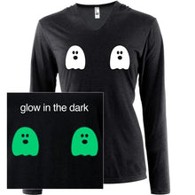 Load image into Gallery viewer, Halloween Glow in the Dark Ghost Boobies Tee Tapered Long Sleeve Hoodie