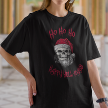 Load image into Gallery viewer, Holiday Skeleton Santa Claus Black Tee Shirt