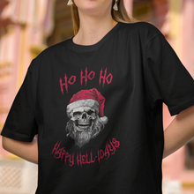 Load image into Gallery viewer, Holiday Skeleton Santa Claus Black Tee Shirt