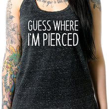 Load image into Gallery viewer, Guess Where I'm Pierced Black Gray Cosmic Twist Back Tank Top