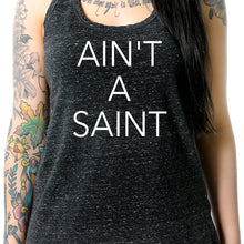 将图片加载到图库查看器,Ain't a Saint Black Gray Cosmic Twist Back Tank Top