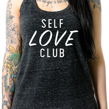 Load image into Gallery viewer, Self Love Club Black Gray Cosmic Twist Back Tank Top