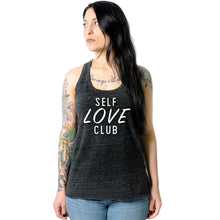 Load image into Gallery viewer, Self Love Club Black Gray Cosmic Twist Back Tank Top