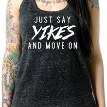 Load image into Gallery viewer, Just Say Yikes and Move On Black Gray Cosmic Twist Back Tank Top