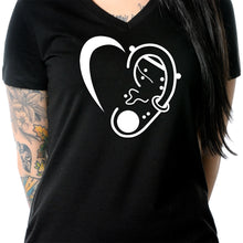 Load image into Gallery viewer, Modified Ear Heart Tapered V-Neck Tee Shirt