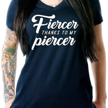 将图片加载到图库查看器,Fiercer thanks to my Piercer Black Tapered V-Neck Tee Shirt
