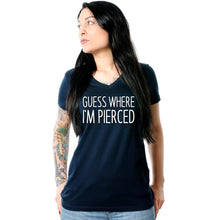 将图片加载到图库查看器,Guess Where I'm Pierced Navy Tapered V-Neck Tee Shirt