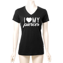 Load image into Gallery viewer, I Heart My Piercer Black Tapered V-Neck Tee Shirt
