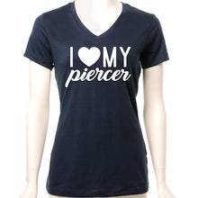 Load image into Gallery viewer, I Heart My Piercer Black Tapered V-Neck Tee Shirt