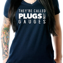 Load image into Gallery viewer, They're Called Plugs NotGs Black Tapered V-Neck Tee Shirt
