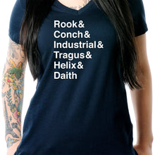Load image into Gallery viewer, Rook & Conch & Industrial & Tragus & Helix & Daith Tapered V-Neck Tee Shirt