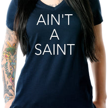 Load image into Gallery viewer, Ain't a Saint Black V-Neck Tee Shirt