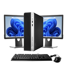 Load image into Gallery viewer, HP ProDesk 400 G4 – 4.00 GHz – Black with Dual 24 Inch LCD and Keyboard & Mouse
