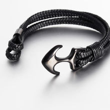 将图片加载到图库查看器,Elegant Fashionable Anchor High Quality Bracelet Men And Women Titanium Steel Bracelet Black Personality Leather