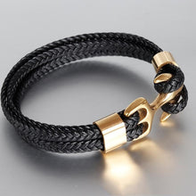 将图片加载到图库查看器,Elegant Fashionable Anchor High Quality Bracelet Men And Women Titanium Steel Bracelet Black Personality Leather