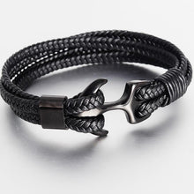将图片加载到图库查看器,Elegant Fashionable Anchor High Quality Bracelet Men And Women Titanium Steel Bracelet Black Personality Leather