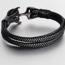 将图片加载到图库查看器,Elegant Fashionable Anchor High Quality Bracelet Men And Women Titanium Steel Bracelet Black Personality Leather