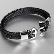 将图片加载到图库查看器,Elegant Fashionable Anchor High Quality Bracelet Men And Women Titanium Steel Bracelet Black Personality Leather