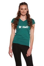 Load image into Gallery viewer, Be Kind Printed Women's Bamboo Viscose/Cotton V-Neck Cap Sleeve T-Shirt